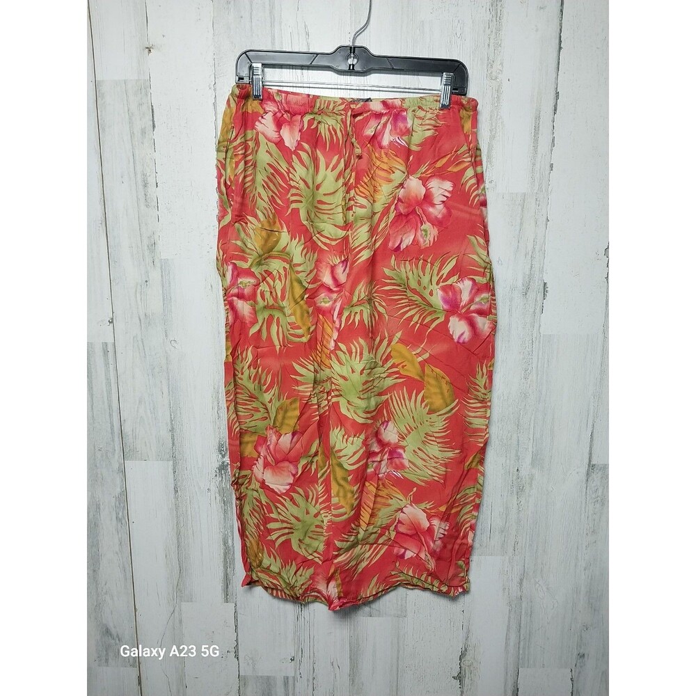 Solutions Women's Large Red Tropical Print Pants